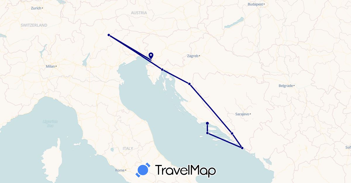 TravelMap itinerary: driving in Bosnia and Herzegovina, Croatia, Italy (Europe)
